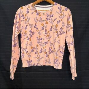 Sundance pink purple floral long sleeve cotton knit cardigan sweater Small S